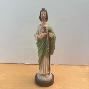 St Jude Figurine with Green and White Robe. Hand painted made in Italy Pasquini